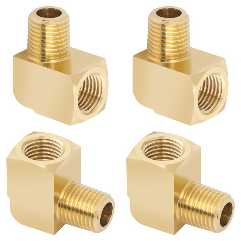 KOOTANS 4pcs 1/4 NPT 90 Degree Barstock Street Elbow Brass Fittings, 1/4" NPT Male to 1/4" NPT Female Thread Elbow Forged Brass Pipe Fitting - Image 1